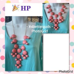 Bold Artistic Statement Cascading Tiered Necklace Pink Faux Discs Balls Baubles
